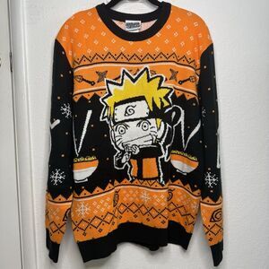 Naruto Shippuden Chibi Naruto & Ramen Orange Sweater Warm Winter Holiday Medium
